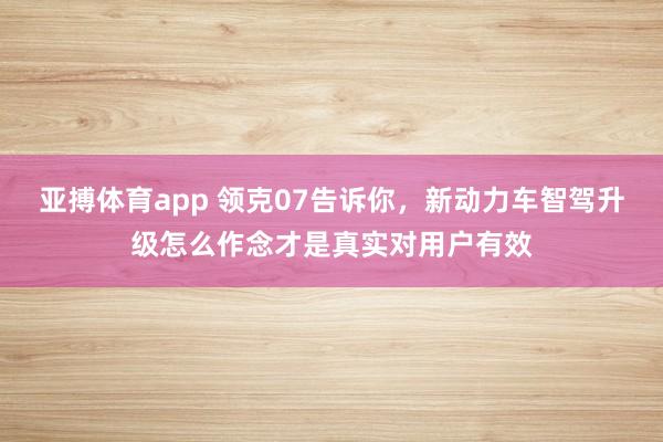 亚搏体育app 领克07告诉你，新动力车智驾升级怎么作念才是真实对用户有效