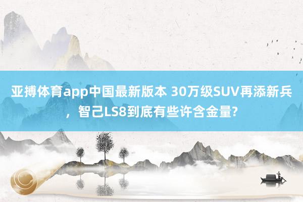 亚搏体育app中国最新版本 30万级SUV再添新兵，智己LS8到底有些许含金量?