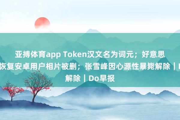 亚搏体育app Token汉文名为词元；好意思团客服恢复安卓用户相片被删；张雪峰因心源性暴毙解除｜Do早报
