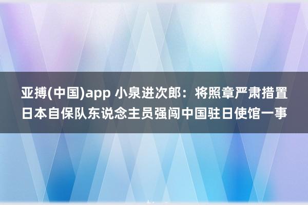 亚搏(中国)app 小泉进次郎：将照章严肃措置日本自保队东说念主员强闯中国驻日使馆一事
