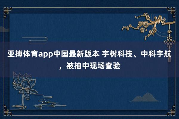亚搏体育app中国最新版本 宇树科技、中科宇航，被抽中现场查验